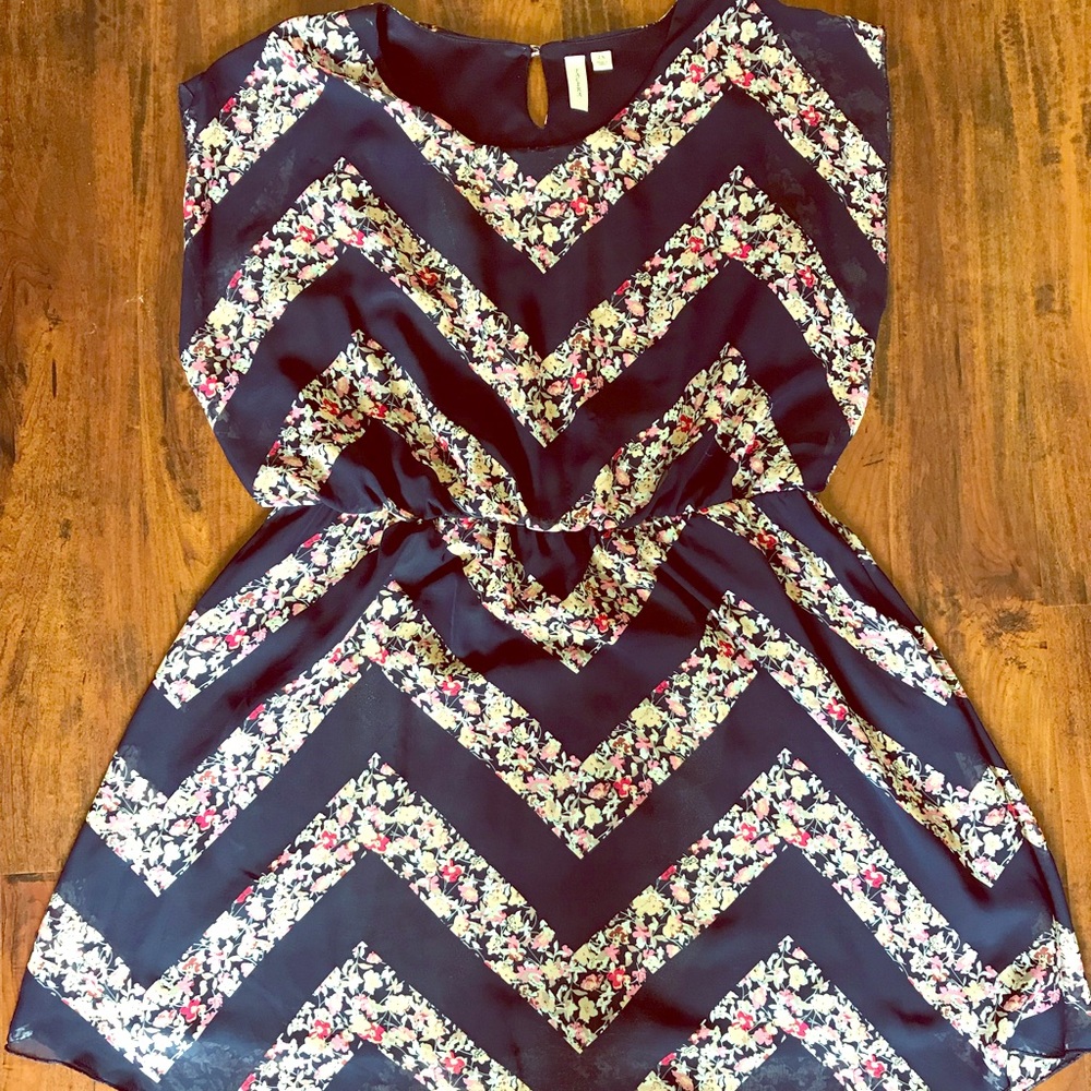 Tacera Dress - Dark Blue & Floral Print